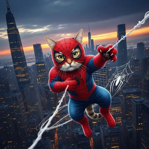 Heroic Cat in Spider-Man Costume Saves the City