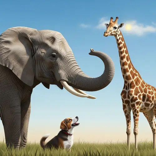 Exquisite Scene with Elephant, Dog & Giraffe
