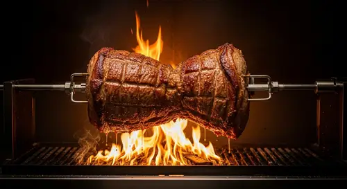 High-Speed Rotating Meat - Sizzling Juices and Vibrant Colors