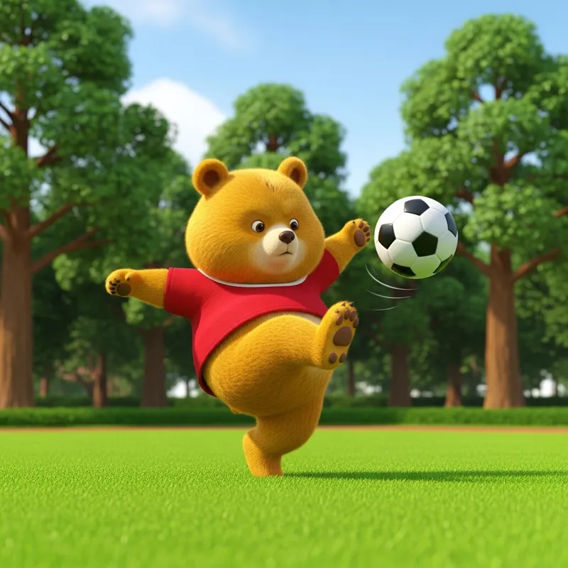 Winnie the Pooh Kicking Soccer Ball | Playful Wildlife Scene