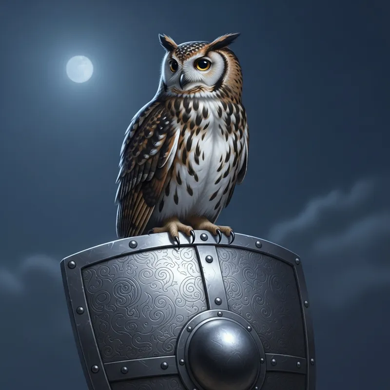 Owl Perched on Shield: A Symbol of Wisdom