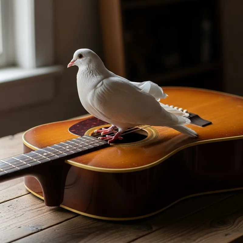 White Dove Perched on Guitar | Musical Harmony