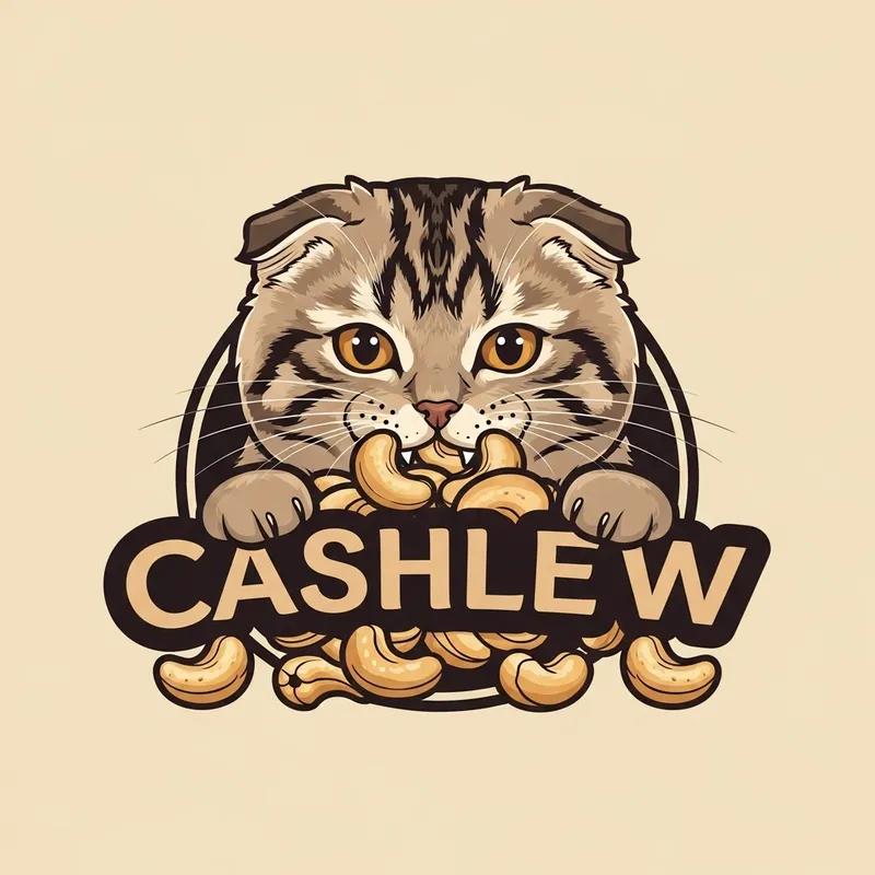 Scottish Cat Munching on Cashew Nuts Logo