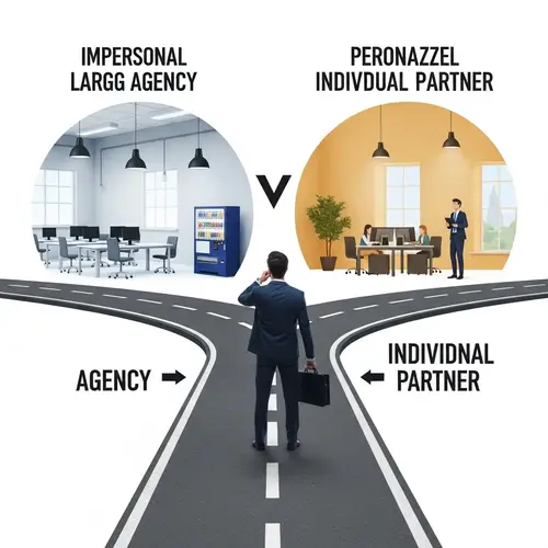 Businessman Choosing Between Agency and Partner - Make the Right Decision