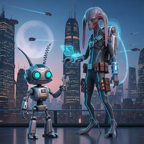 Ratchet and Clank - Futuristic Robot and Alien Duo in Cityscape