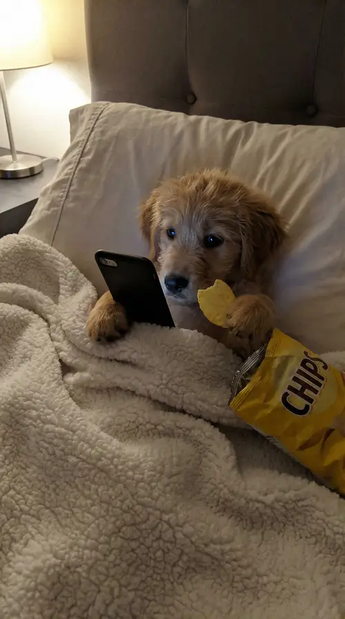 Fluffy Golden Retriever Puppy in Cozy Blanket