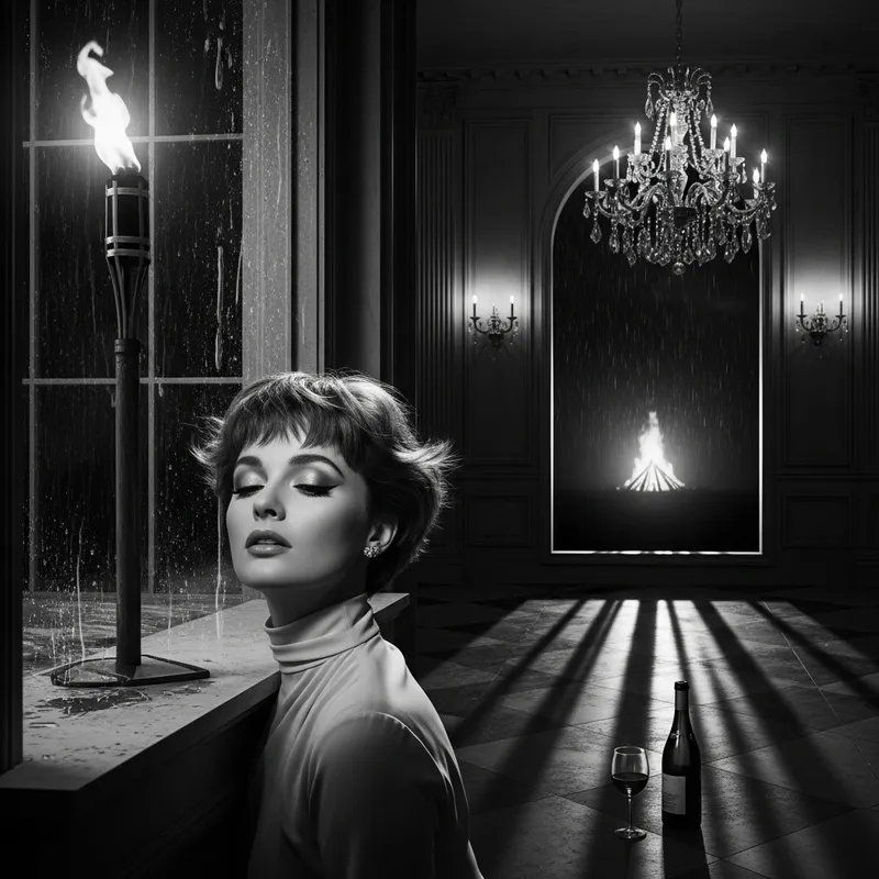 1950s Hollywood Glam: A Breathtaking Black & White Scene