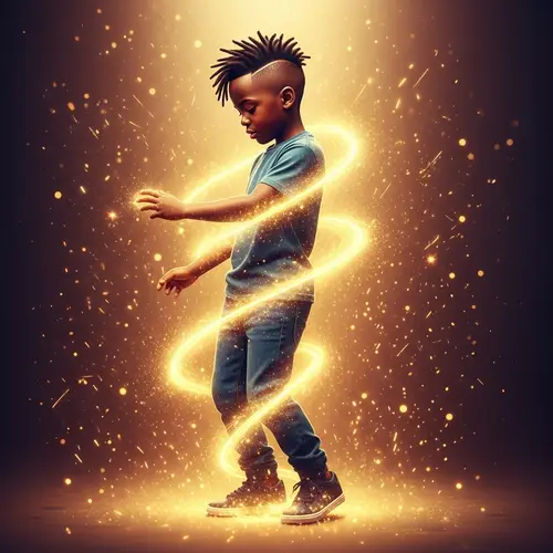 Golden Spirit Dancing with African Boy | Enchanting Warm Hues