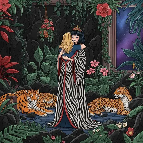 Queen of Plants & Flowers: Luxurious Scene with Panthers