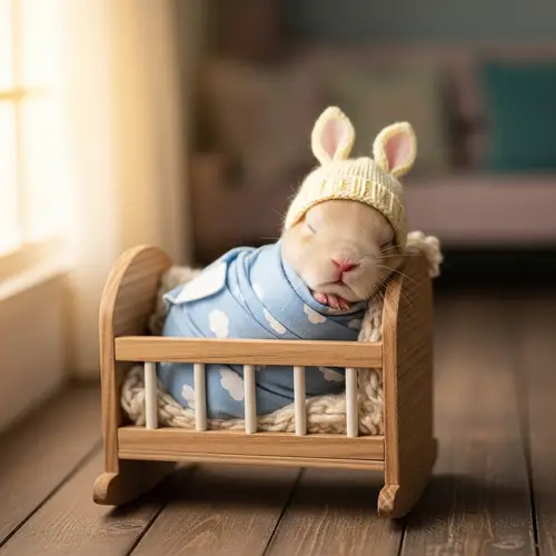 Adorable Newborn Baby Rabbit in Soft Diapers | Cute Bunny in Crib