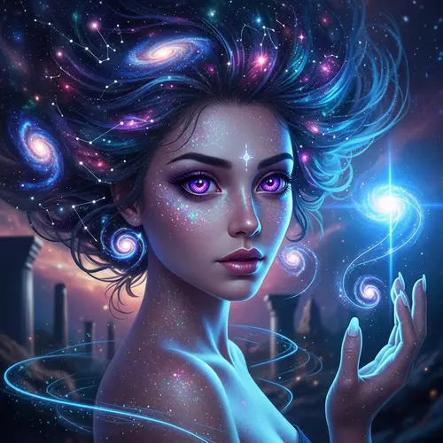 Cosmic Female Portrait with Violet Eyes in 16K Ultra HD