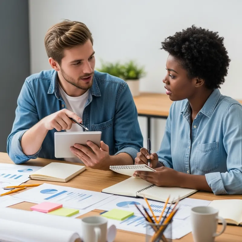Young Man and Woman Collaborating on a Project Young Man and Woman Collaborating on a Project