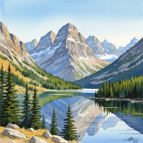 Serene Watercolor Mountain Landscape Art
