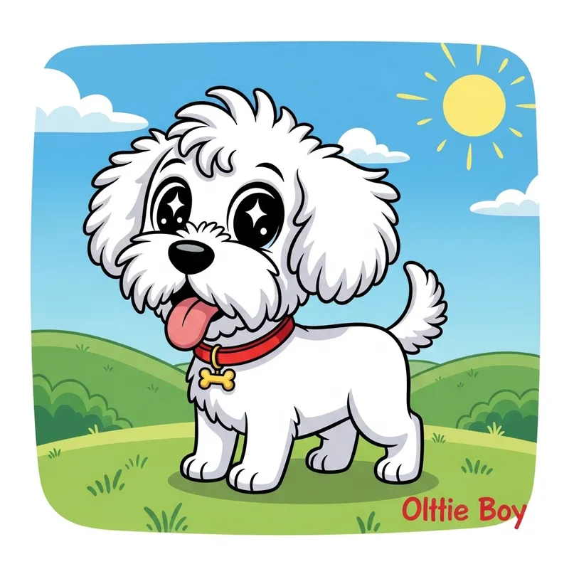 Maltipoo Ollie Boy Cartoon Art - Playful Dog Illustration