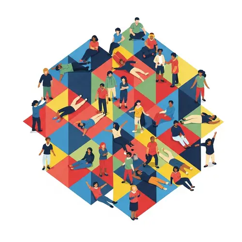 Diverse Human Figures Create Vibrant Geometric Pattern