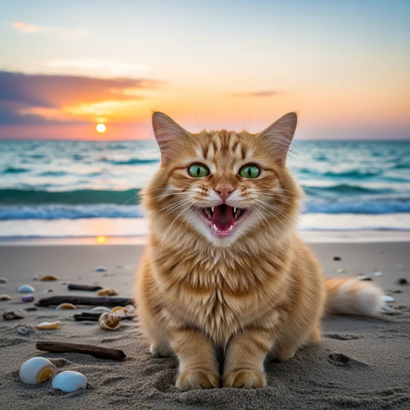 Smiling Cat on the Beach
