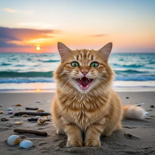 Cat on Beach Smiling