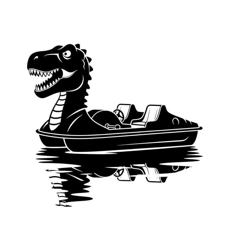 Unique T-Rex Pedal Boat Icon in Black and White