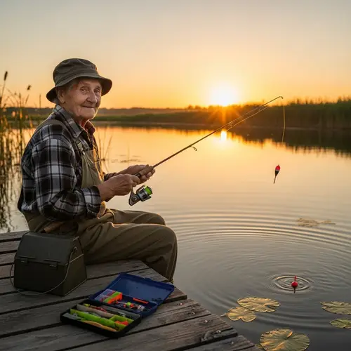 Elderly Person Fishing | Tranquil Scene by the Water