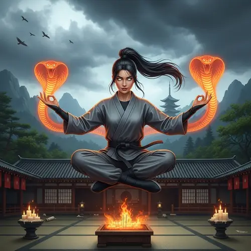 Meditating Young American Woman with Levitation Powers - Mystical Martial Arts Tale