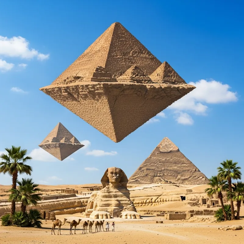 Giza Pyramids Flying: A Fantastical Vision