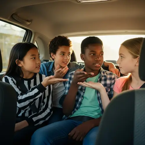 Playful Multi-Racial Kids Arguing in Car | Fun Car Ride Activity