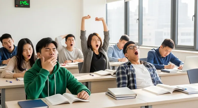 Captivating 8K Image of Chinese Students Yawning in Classroom
