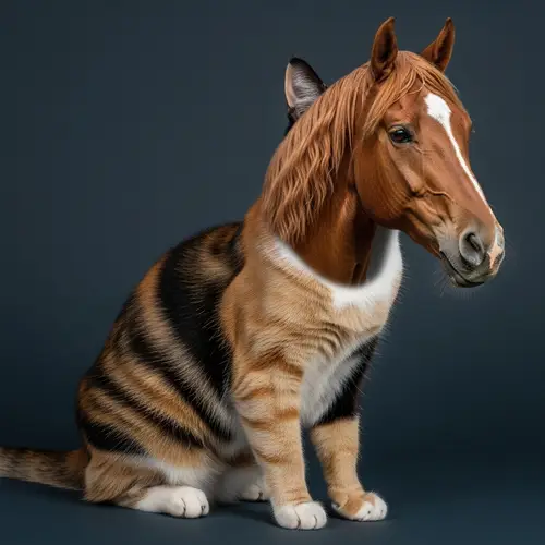 Surreal Cat with Horse Head - Unique Feline Equine Fusion