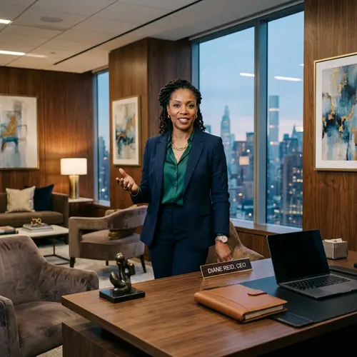 Empowered African American Female CEO in Modern Office