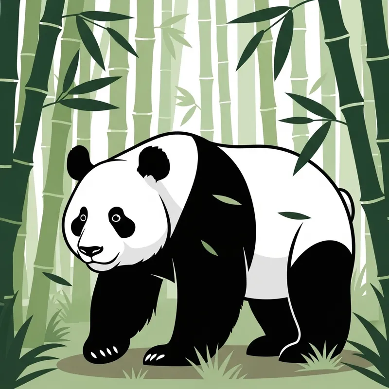 Adorable Panda Walking in Bamboo Forest, Anime Style