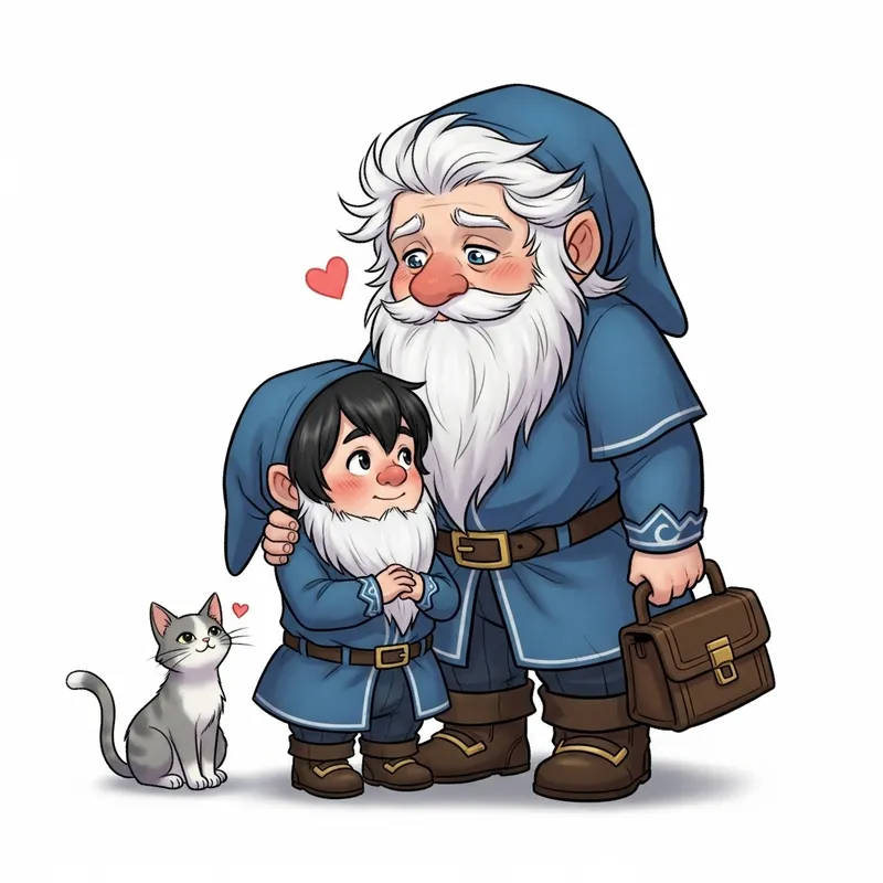 Enchanting Dwarf Love Story with Cute Cat Illustration