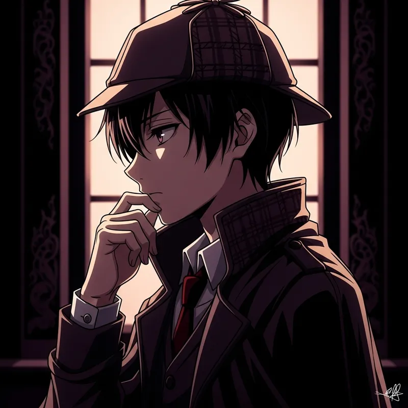 Brooding Anime Boy Detective | Gothic Aesthetic, Intricate Details