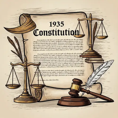 1935 Constitution Illustration | Symbols of Democracy & Historic Representation