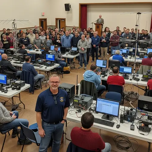 Annual Radio Amateurs Meeting with Diverse Crowd and Veteran Chairman