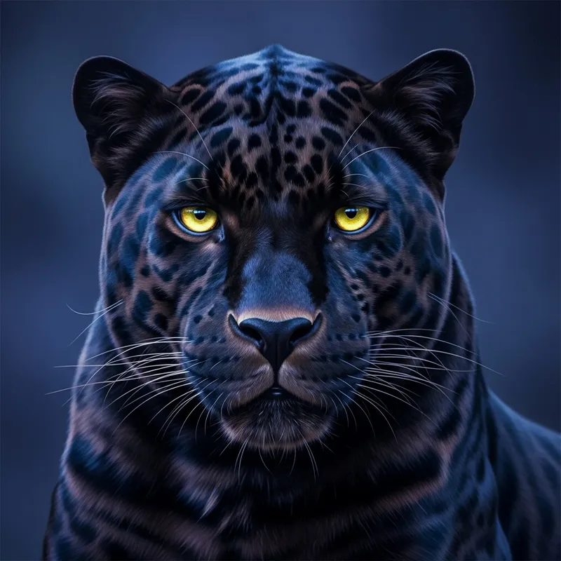 Majestic Black Panther Close-Up Portrait | Deep Blues & Purples