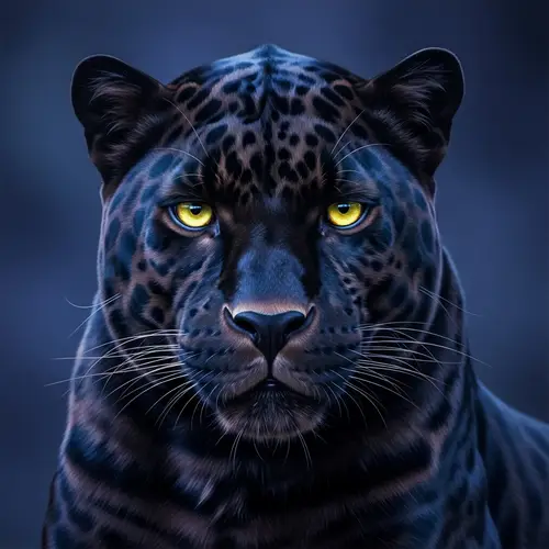 Majestic Black Panther Portrait in Deep Blues and Purples