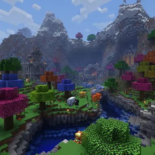 Enigmatic Realm of Minecraft: Surreal Landscape and Cubic Wonders