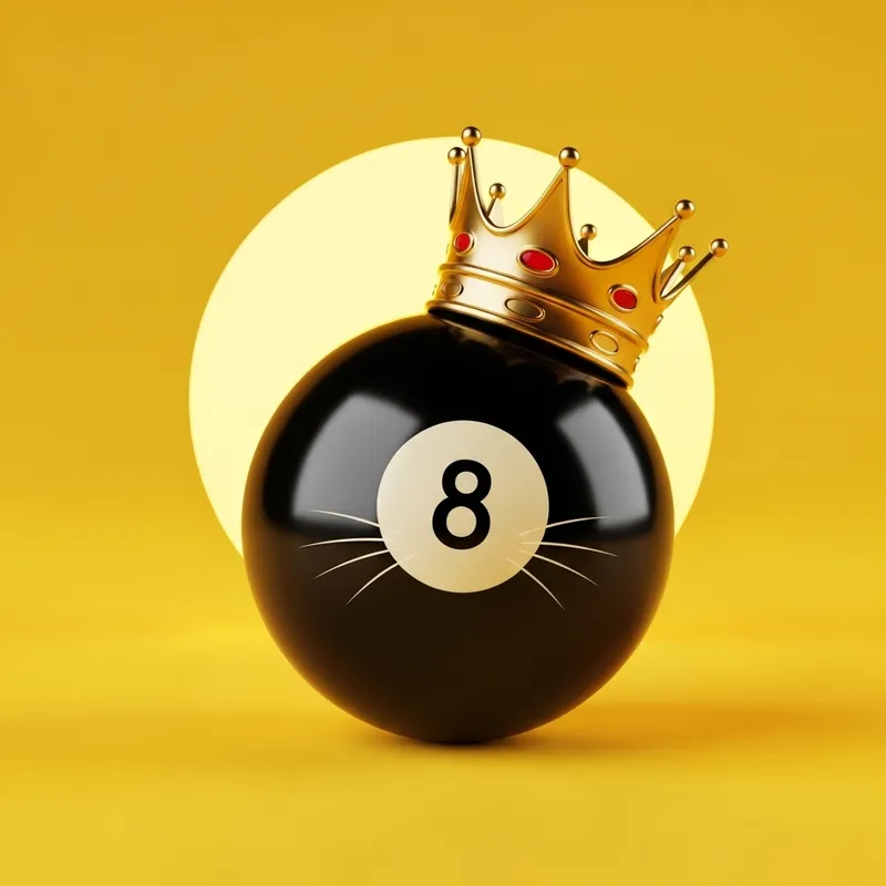 8 Black Billiard Ball with Regal Crown and Cat Whiskers 8 Black Billiard Ball with Regal Crown and Cat Whiskers