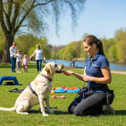 Positive Dog Training: Enthusiastic Labrador Obeys Trainer