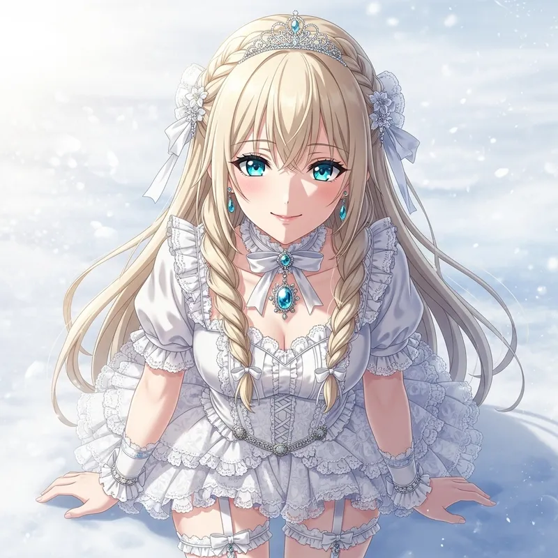 Exquisite White-Dressed Woman with Aquamarine Eyes in Cinematic Angle