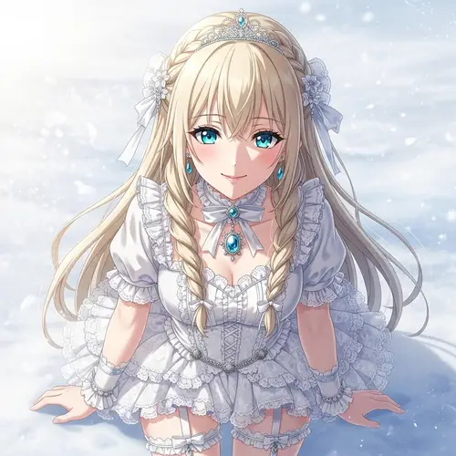 Detailed Portrait of Young Woman in Ornate White Dress