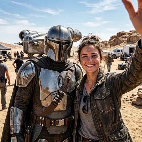 Epic Mandalorian Selfie in Desert Landscape