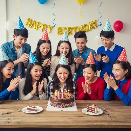 Chinese Teenagers Celebrating with Birthday Cake