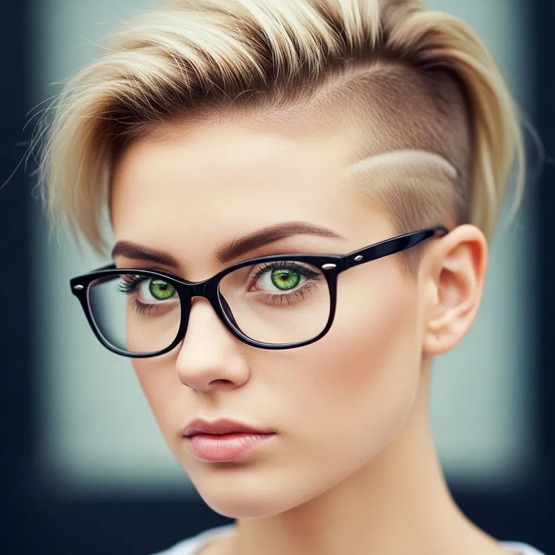 Blonde Woman with Green Eyes and Shaved Nape