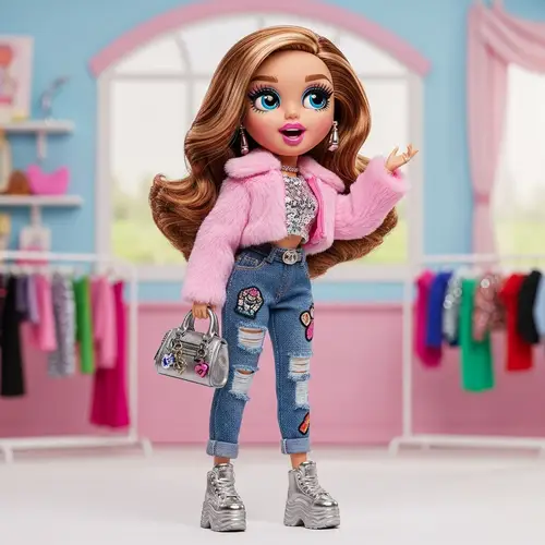 Fashion Doll with Exaggerated Eyes and Trendy Clothing