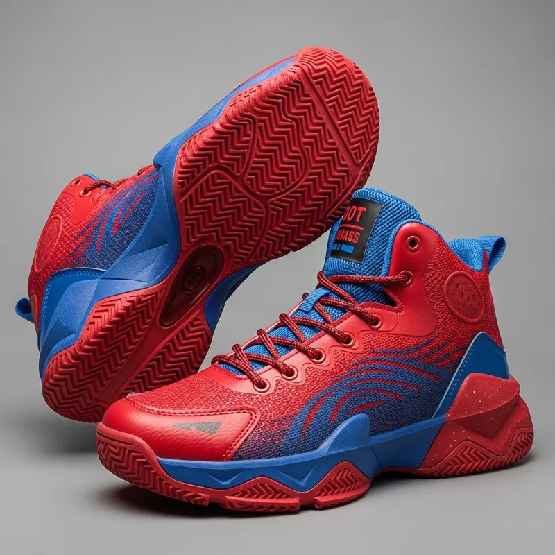 Stylish High Top Basketball Sneakers - Red & Blue