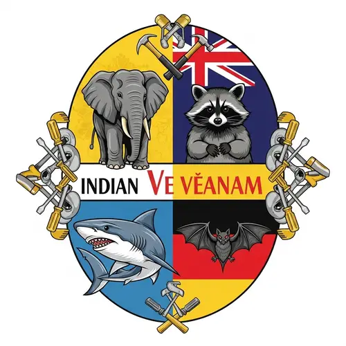 Family Crest Design: Elephant, Raccoon, Shark, Bat & Hardware Tools