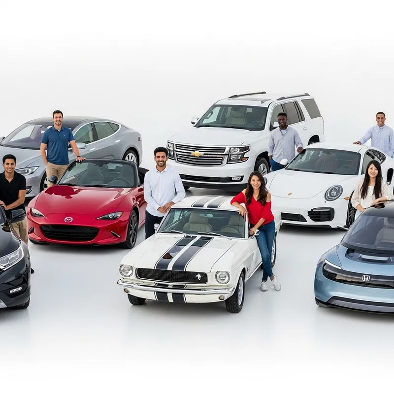 Diverse Group of Car Enthusiasts by Seven Models Diverse Group of Car Enthusiasts by Seven Models
