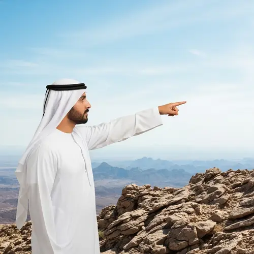Middle-Eastern Man Pointing Towards Distant Horizon | Desire and Distance