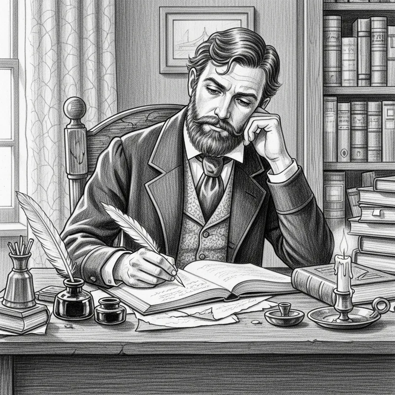 Charles Dickens Writing a Book - Detailed Pencil Sketch
